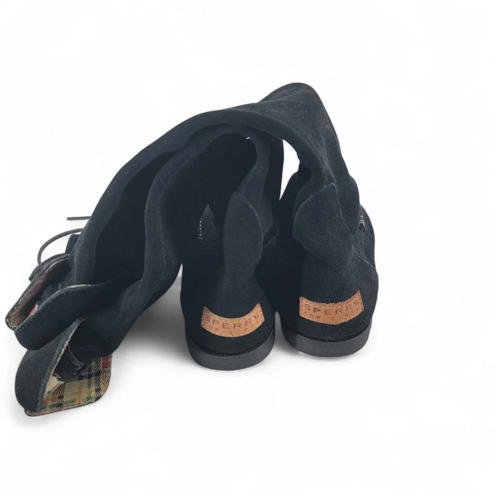 Sperry Suede Boots Tall Lace Up‎ Moc Toe Black Boots Women's